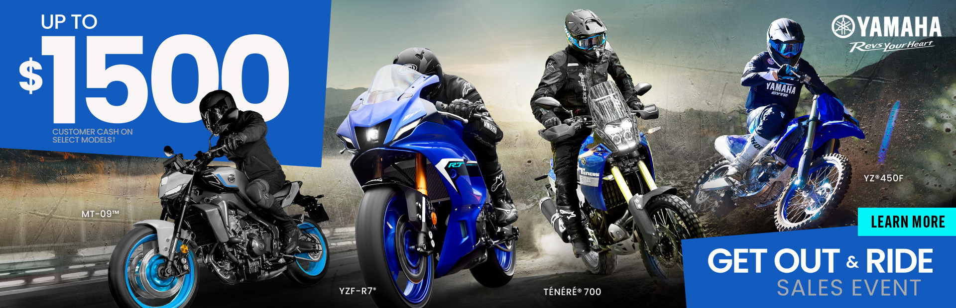 up to 1500 customer cash on select models during the get out and ride sales event